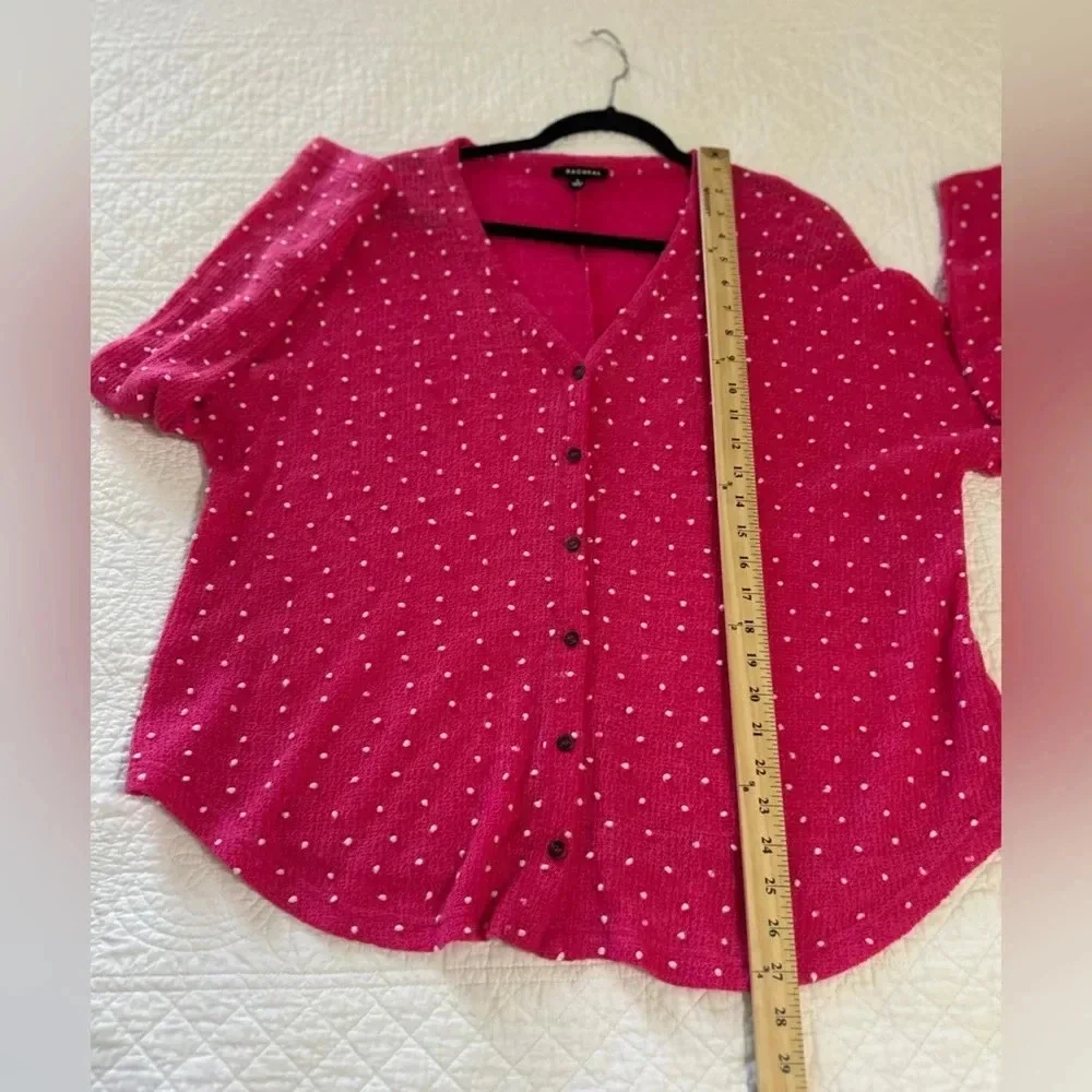 Racheal Hot Pink/White Polka Dot VNeck Cardigan. Twee. Mod. Preppy. Artsy.